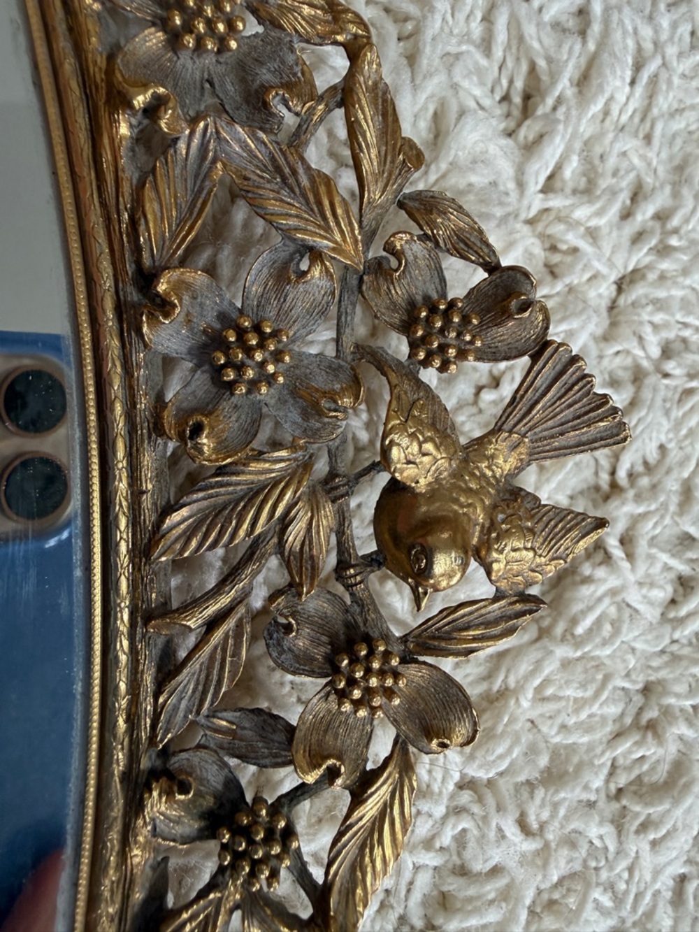 Matson vintage 24k gold vanity tray mirror bird and floral design. Velvet back. - Picture 12 of 16